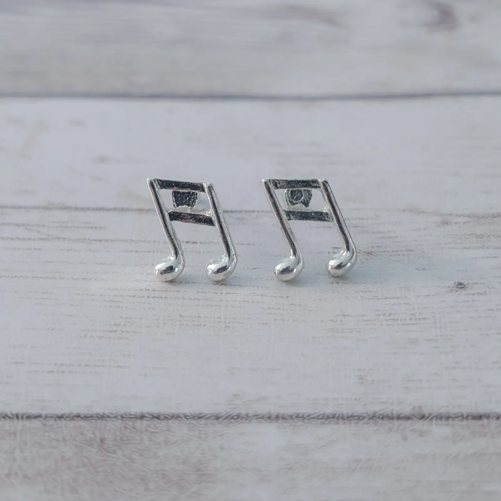 Music Note Silver Tone Stud Earrings - Image 2