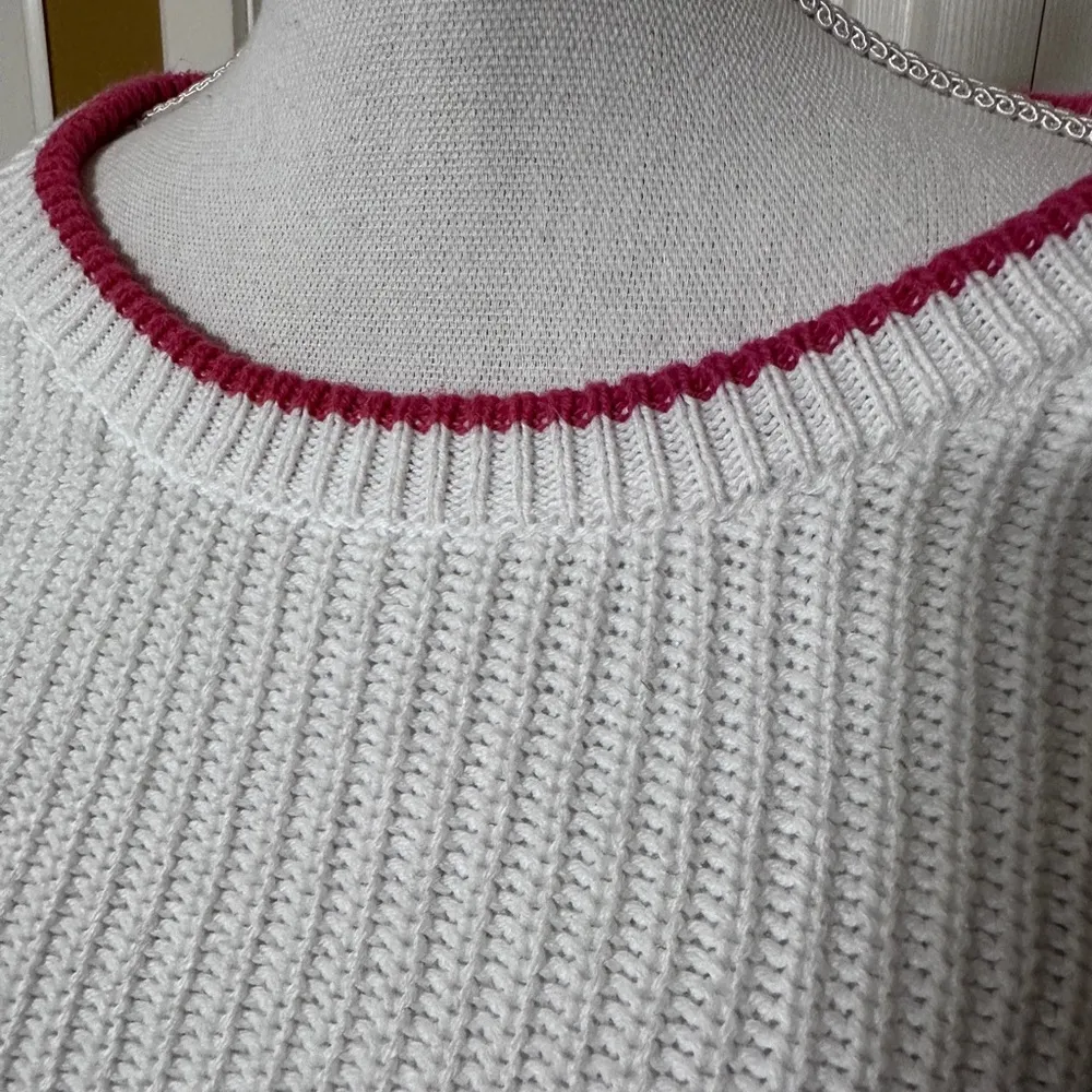 COURT & ROWE white sweater with pink crew neck and stripes on sleeves & cuffs XL - Image 12