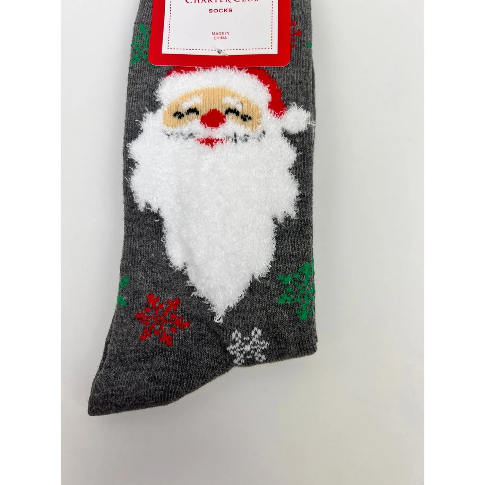Charter Club Women's Holiday Crew Socks - Santa and Snowflakes on Grey Socks - Image 3