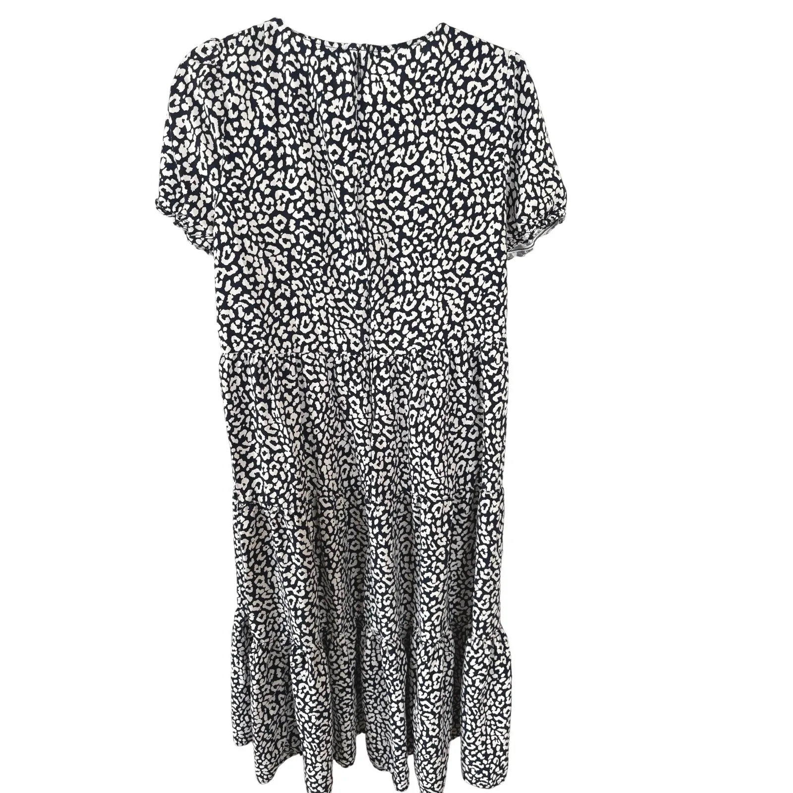 J.Crew Animal Print Navy Boho Tiered Puff Sleeve Prairie Modest Maxi Dress Large - Image 4