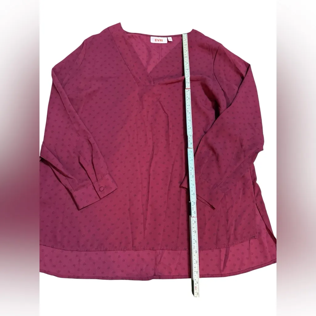 EVRI Maroon Long Sleeve Floral Pattern Blouse Sz 1X Red - Image 8