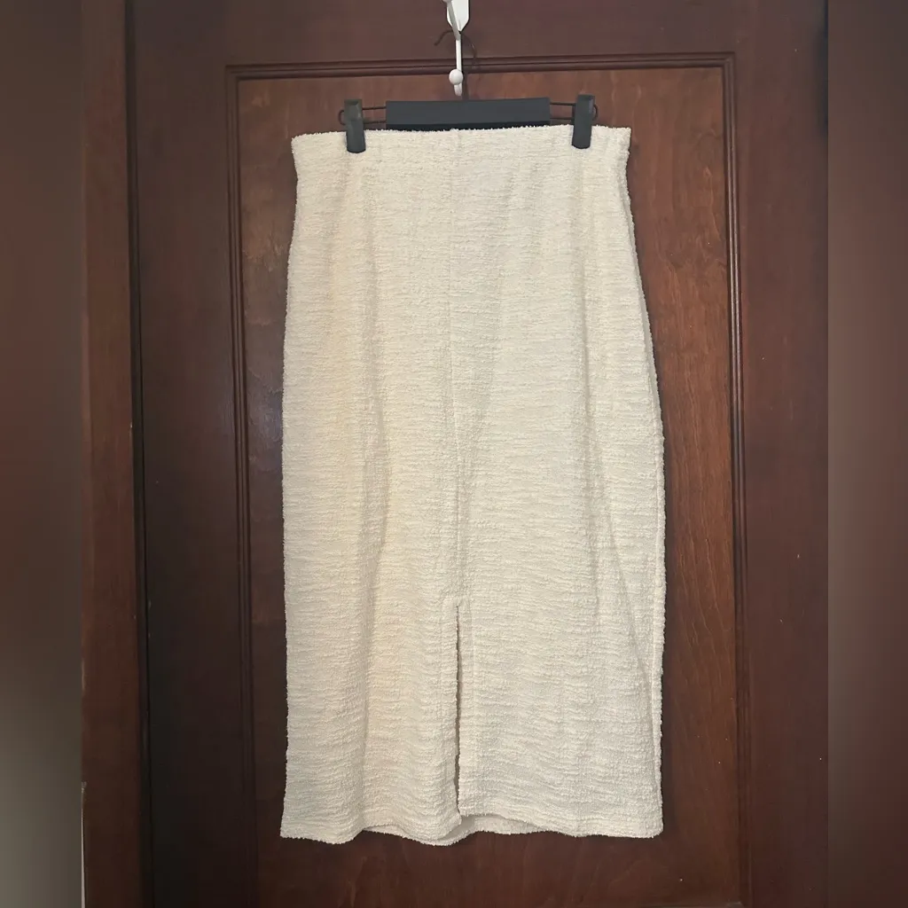 Anthropologie Dolan Cream Textured Split Front Midi Skirt Size M - Image 3