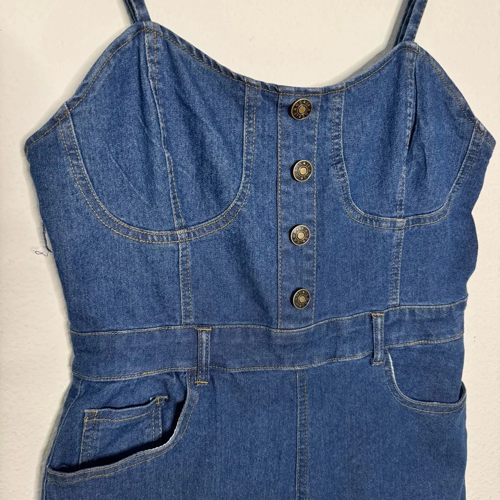 Heart & Heels Sweetheart neckline Bootcut cargo denim jumpsuit romper size L NWT Blue Size L - Image 5