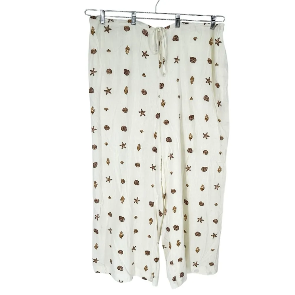 Sugarlips Cerise Shells Jacey Wide Leg Pants size 2X Seashell Print Ivory Brown - Image 3