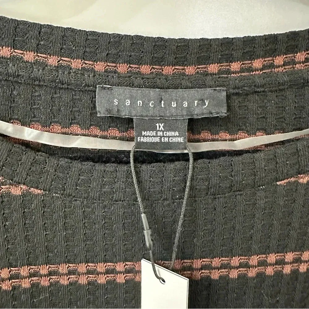 NWT Sanctuary Waffle Tunic Slow Time Striped Shirt Black Striped Size 1X - Image 5