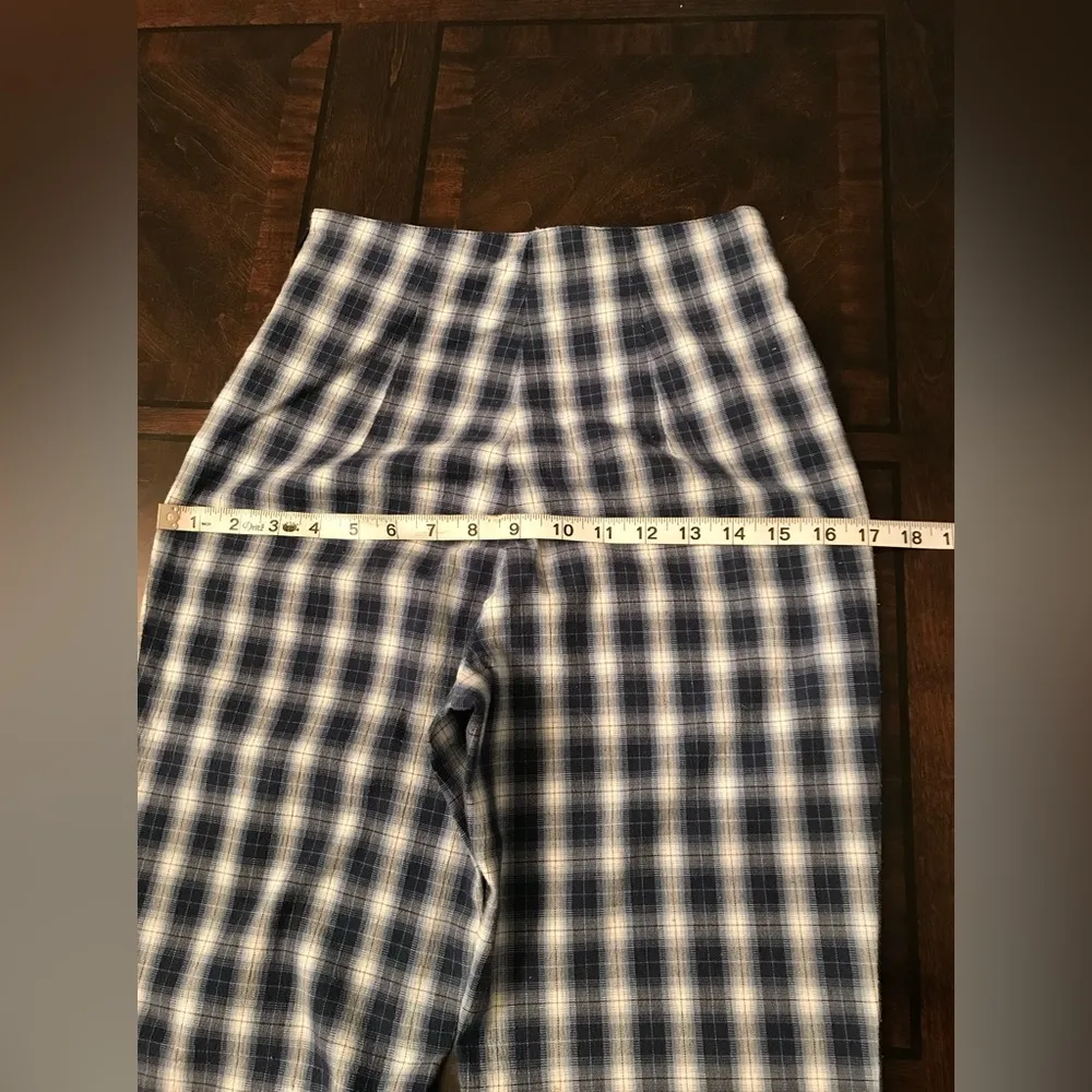 Vintage 90s (does 50s) High Waisted Blue Plaid Cigarette Pants Sz XS - Image 3