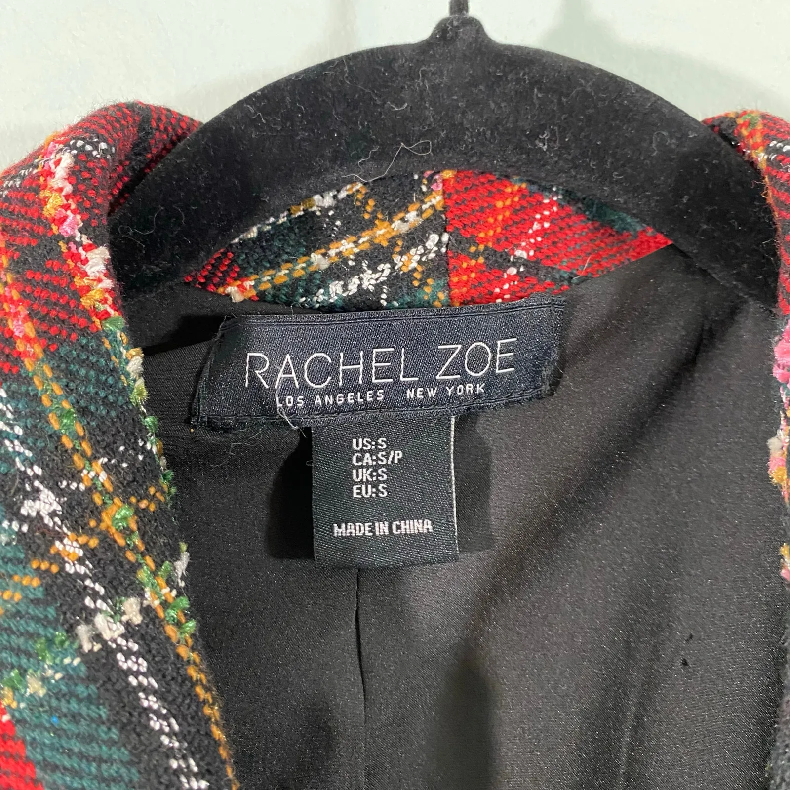 Rachel Zoe Plaid Metallic Thread Tweed Double Breasted Fray Edge Blazer Size S - Image 4