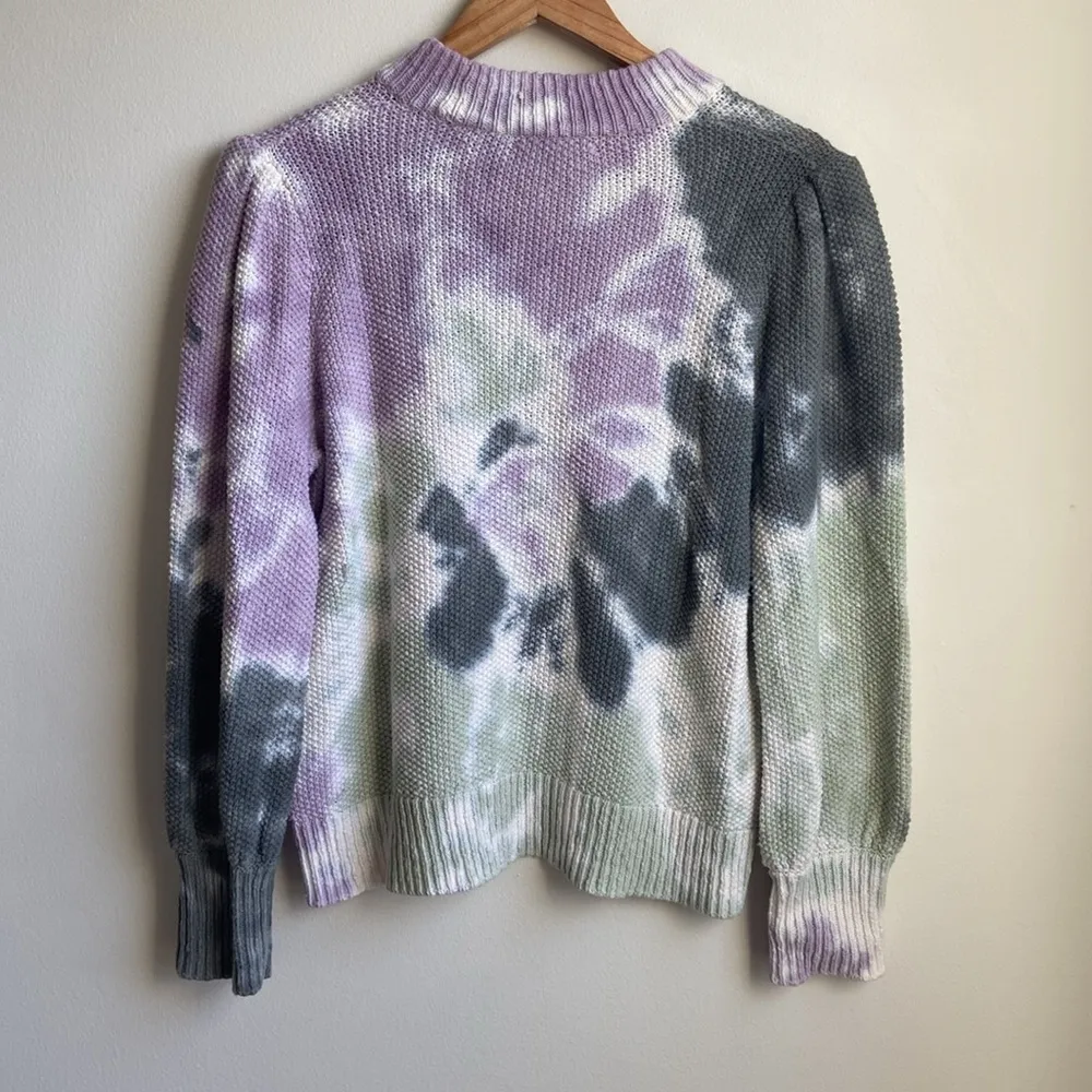 Madewell Tie-Dye Puff-Sleeve Sweater (Sz L) Textured Cotton Mockneck - Image 7