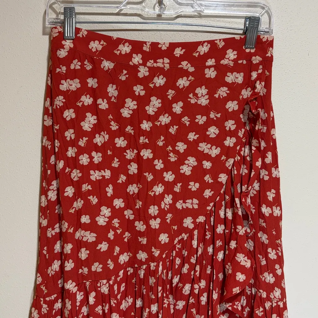 Madewell Ruffle Wrap Midi Skirt Orange Floral Long Modest Size 4 AO371 - Image 10