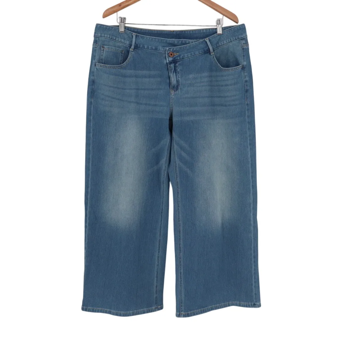 Halara Flex Denim Wide Leg Cropped Pants Petite XL Blue Athleisure Comfort - Image 2
