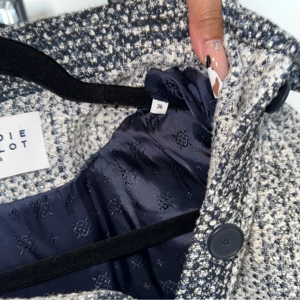 Claudie Pierlot Navy Tweed Short Sleeve Button Front Mini Dress 4 Preppy Blue - Image 15