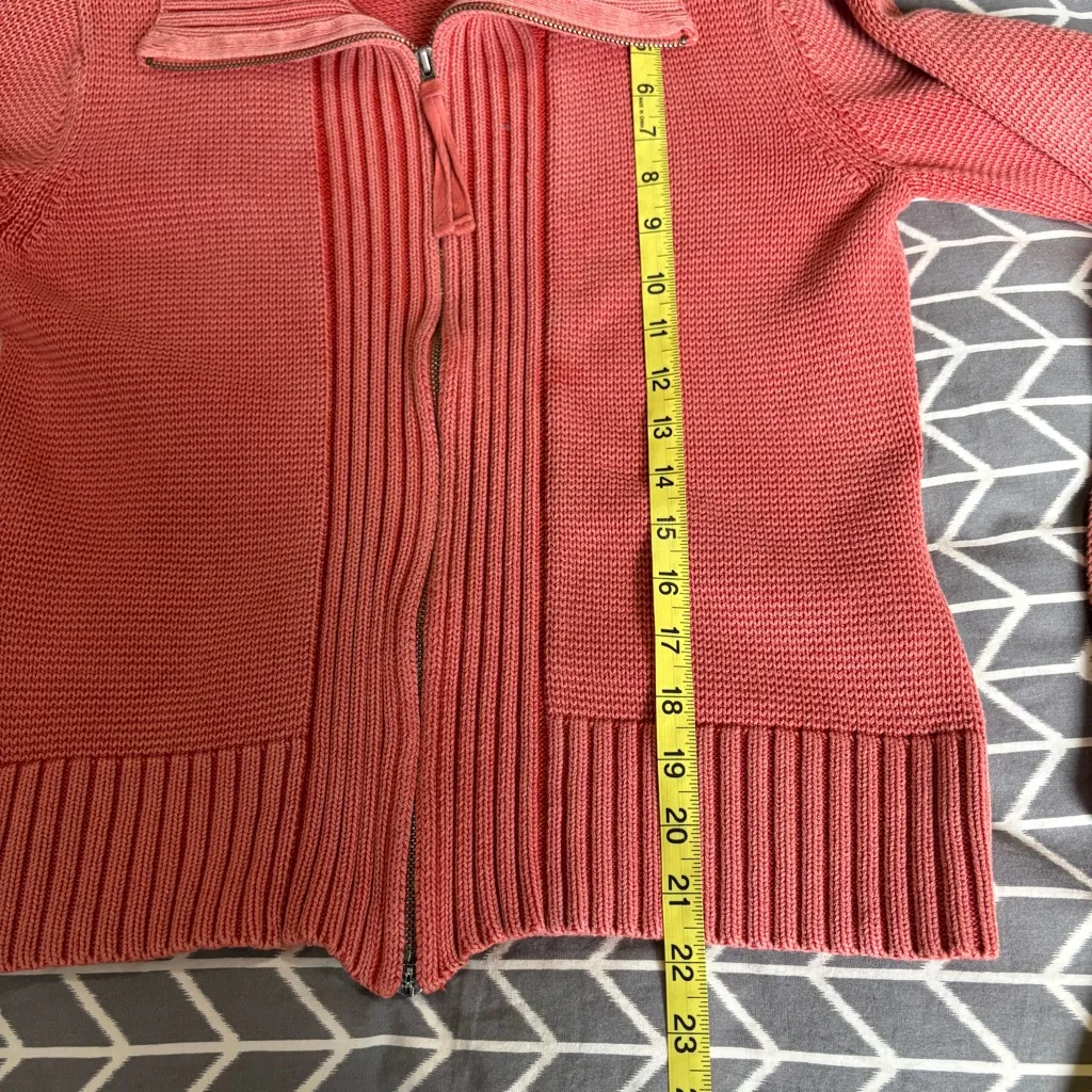 Cotton Ginny Coral Cotton Knit Zip Up Cardigan Sweater Small Orange - Image 10