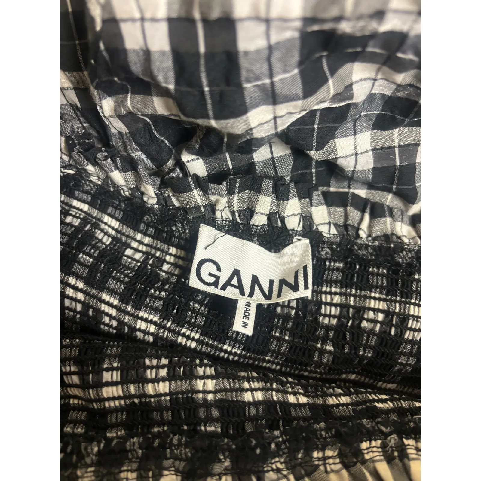 GANNI Smocked Plaid Maxi Dress | Size EU 38 (US 6) | Ruffle Hem Cottagecore Chic - Image 3