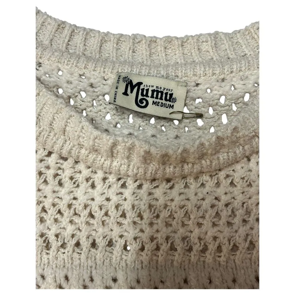 Show Me Your MuMu Sweater Womens M Open Knit Round Neck Long Sleeve Pullover Tan - Image 9