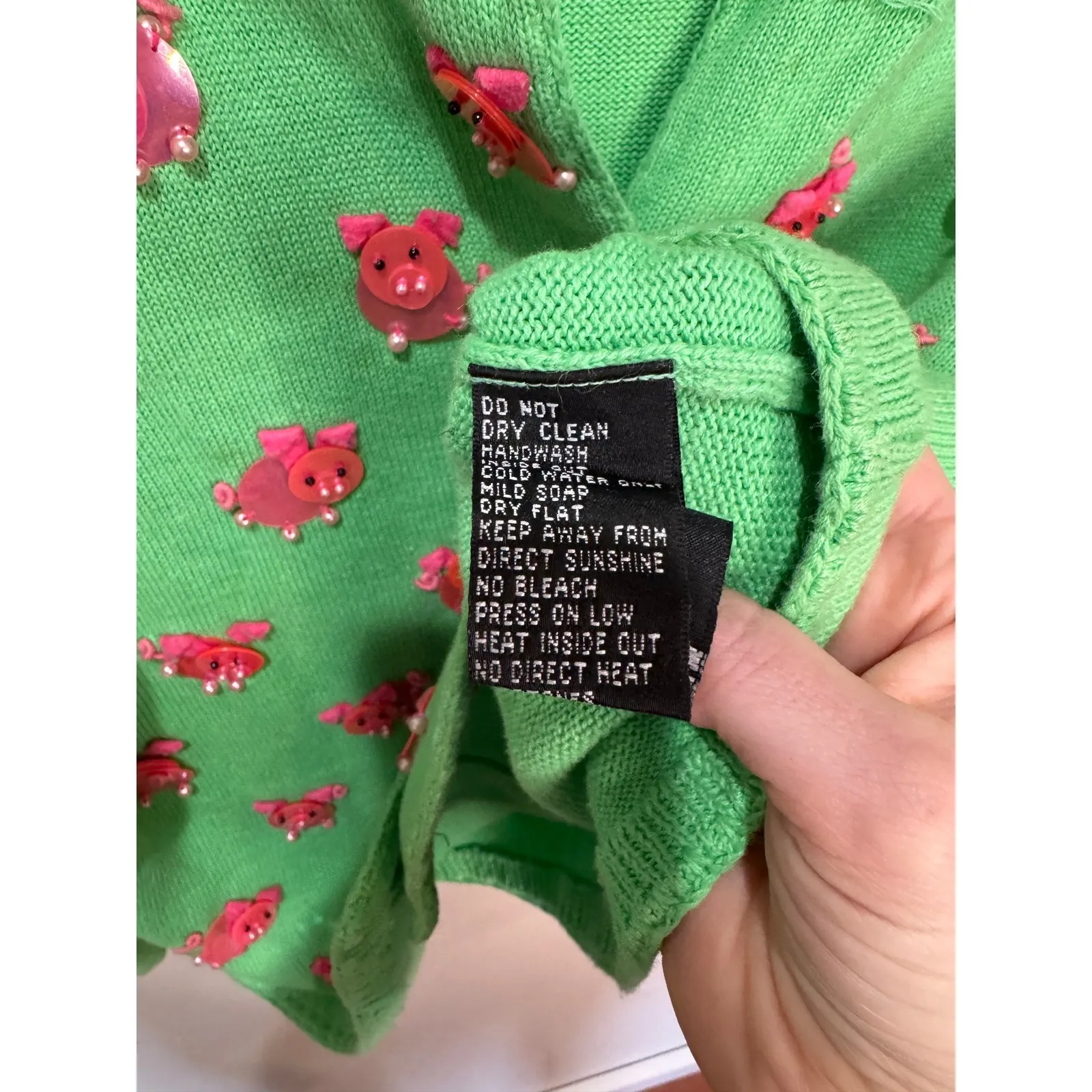 Michael Simon Pig Applique Green Cardigan Sz L Size L - Image 5
