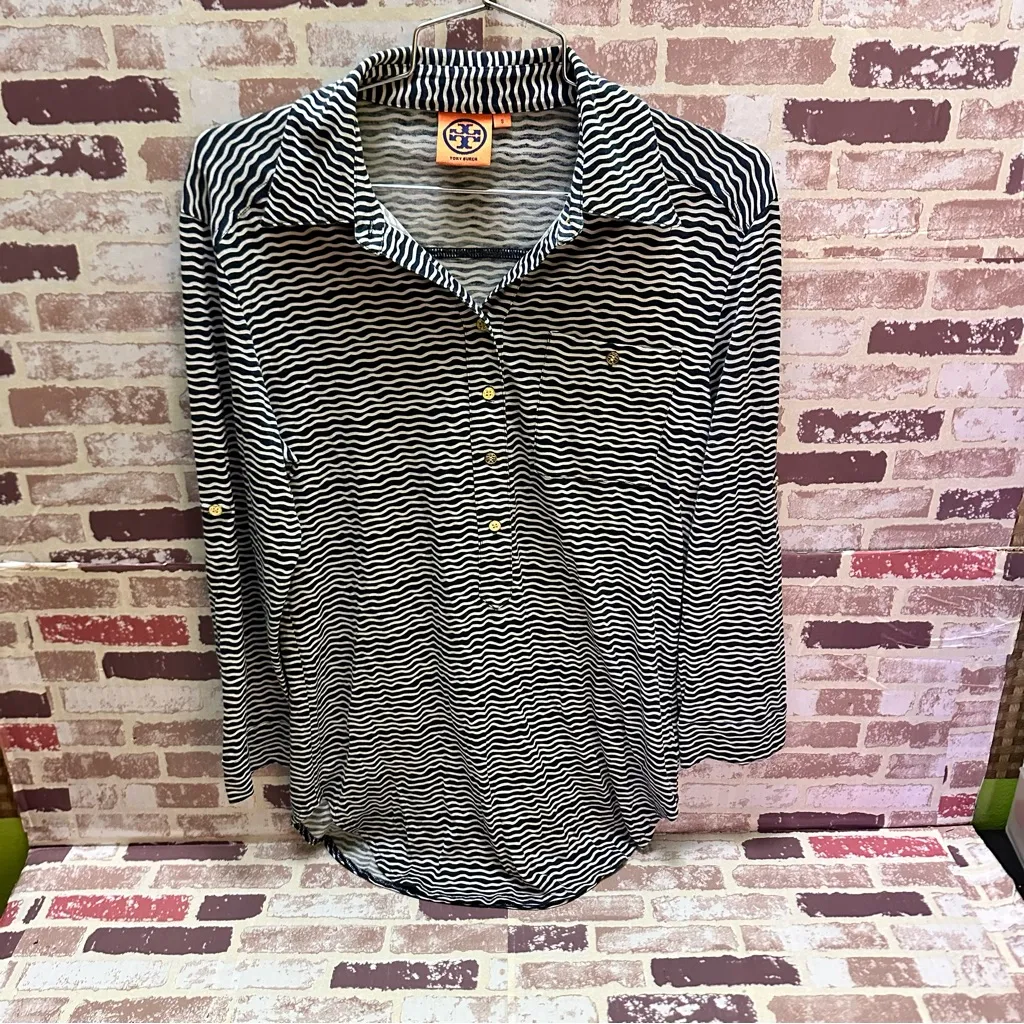 Tory Burch Black and White Button Down Shirt S - Image 3