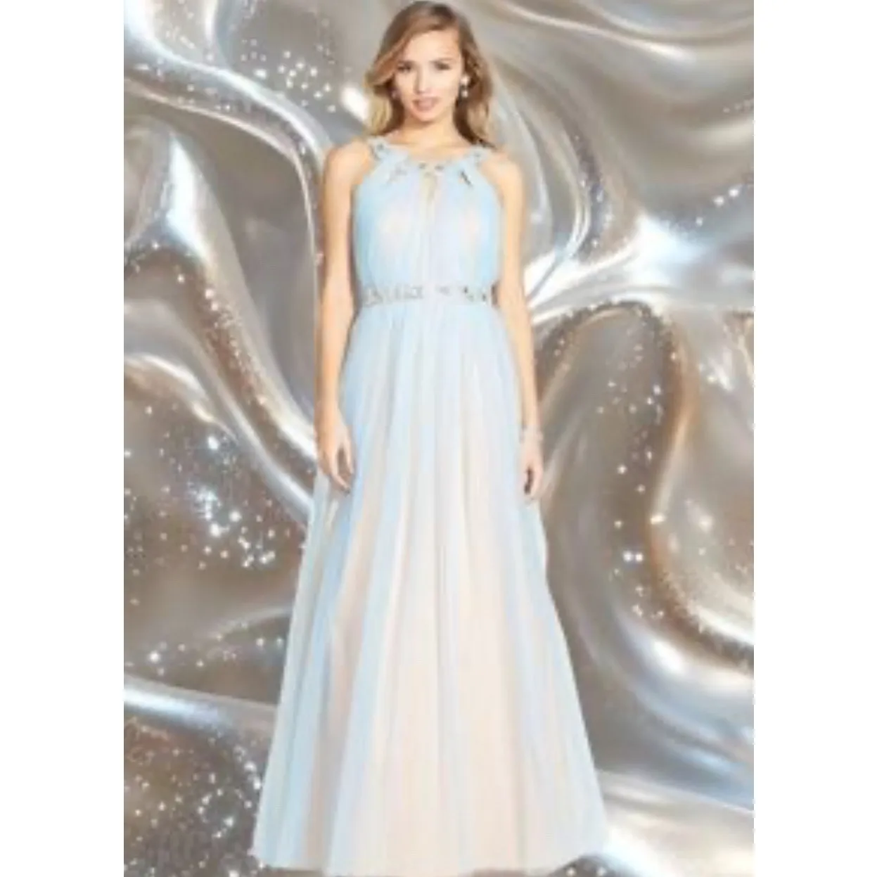 City Triangles Nude and sky blue jeweled halter top maxi Prom Dress. Size 17 - Image 2