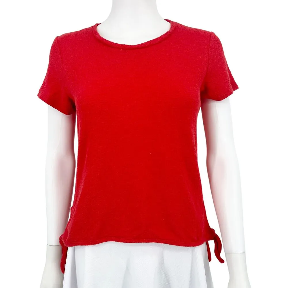 Madewell Womens Small Texture & Thread Modern Side-Tie Top Red - Image 4