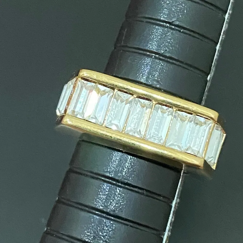 Vintage 18KGE Gold Electroplated Pave Baguette Clear Stones Flat Top Unisex Ring - Image 10