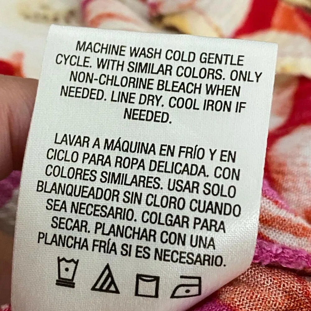 Laura Scott Women Plus Sz 1X Blouse Pink Floral Roll Tab Sleeve Button Front - Image 6