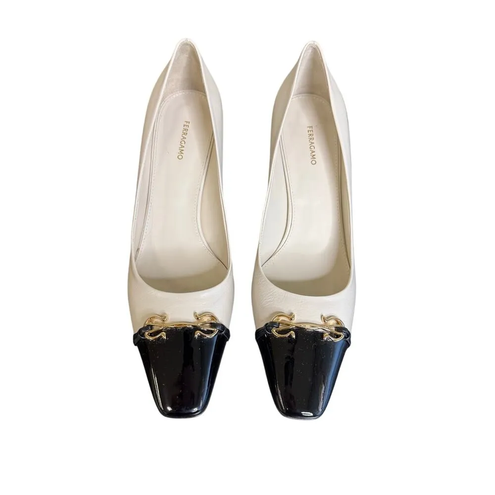 Ferragamo NIB Bria 60mm Leather Pumps in Marscapone Nero Size 8 - Image 5