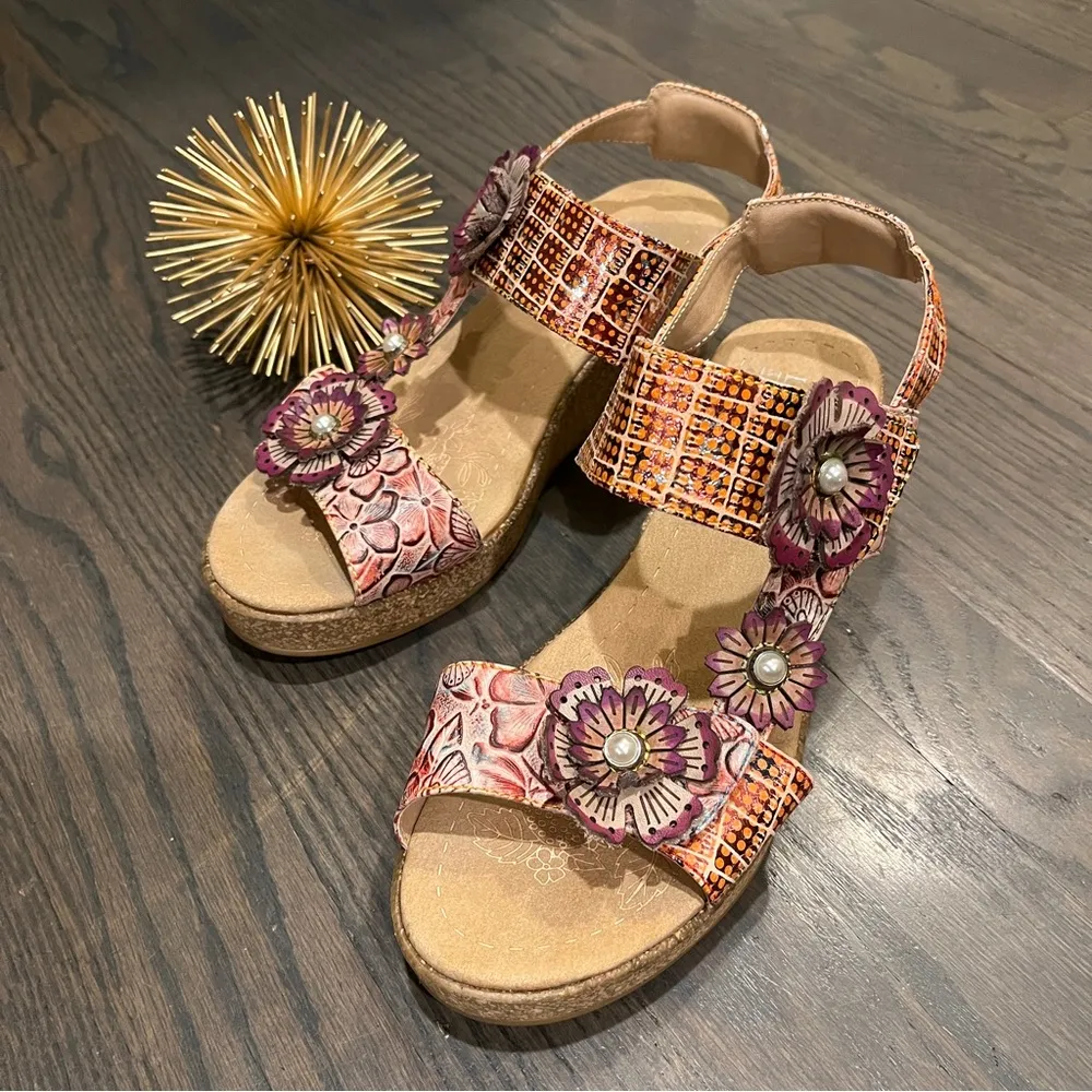 Spring Step L'Artiste Radd Back Strap Sandal Purple Multicolor Size 40 (US 9.5) Gold - Image 3