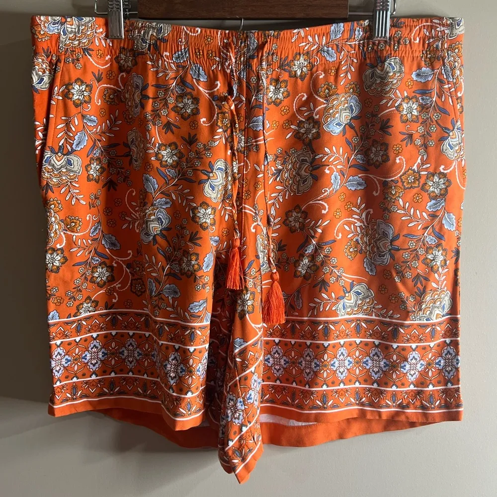 J Jill orange paisley print boho shorts size large - Image 4