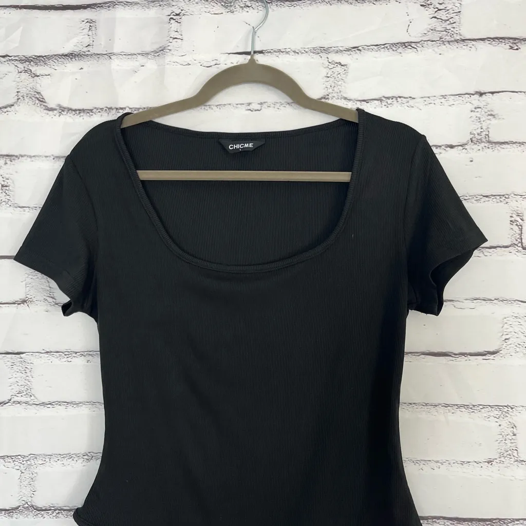 Chicme Black Ribbed Bodysuit Women’s Large Stretch Fitted One Piece Casual Chic - Image 5