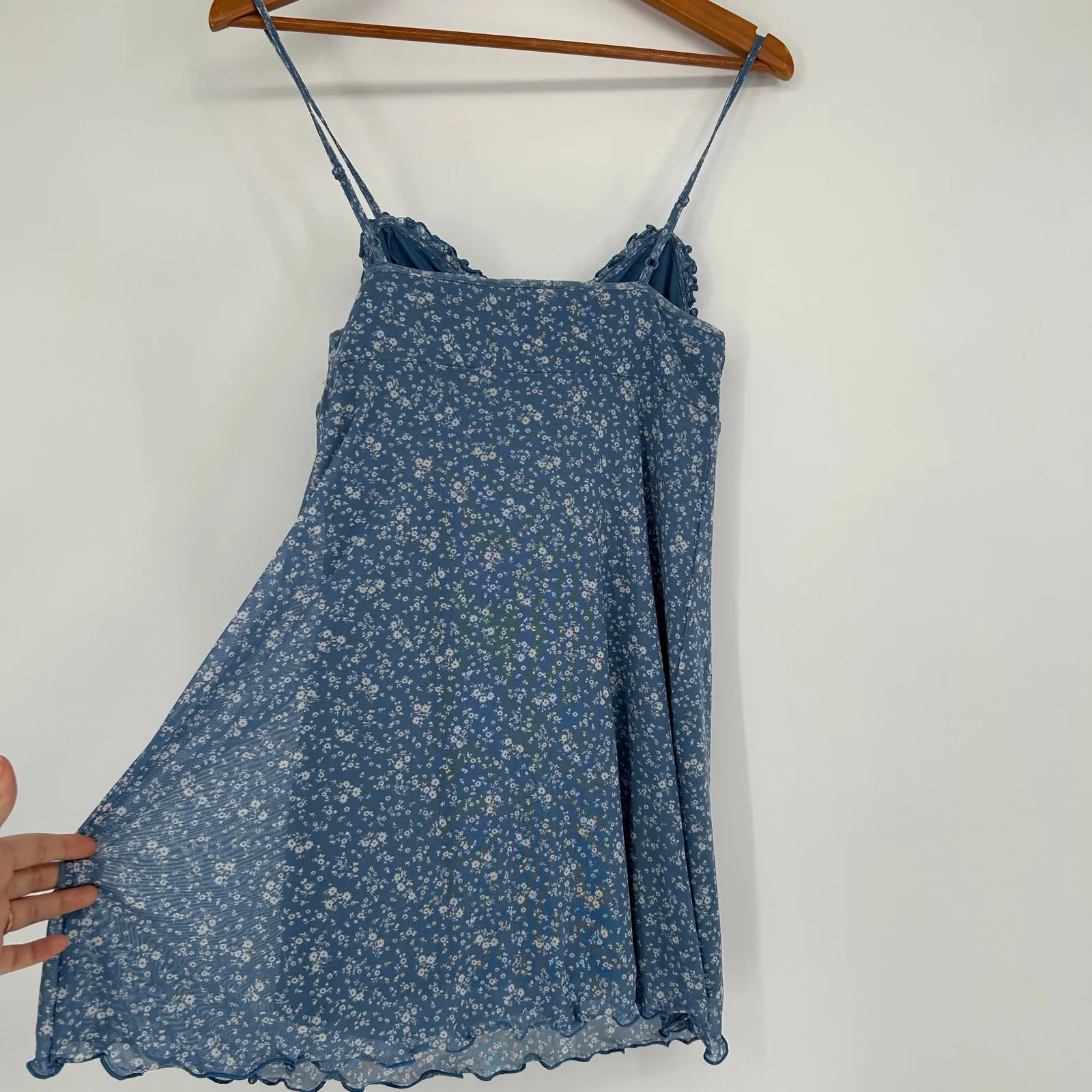 AMERICAN EAGLE Mini Slip Dress Womens Medium Babydoll Blue Floral Bow Feminine - Image 3