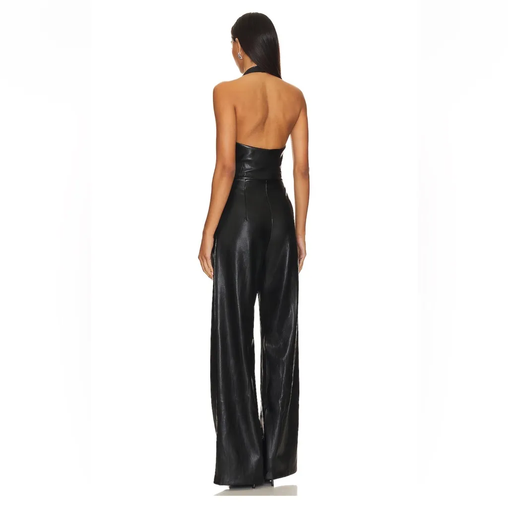 Amanda Uprichard X Revolve Isadore‎ Faux Leather Jumpsuit in Black size small - Image 3