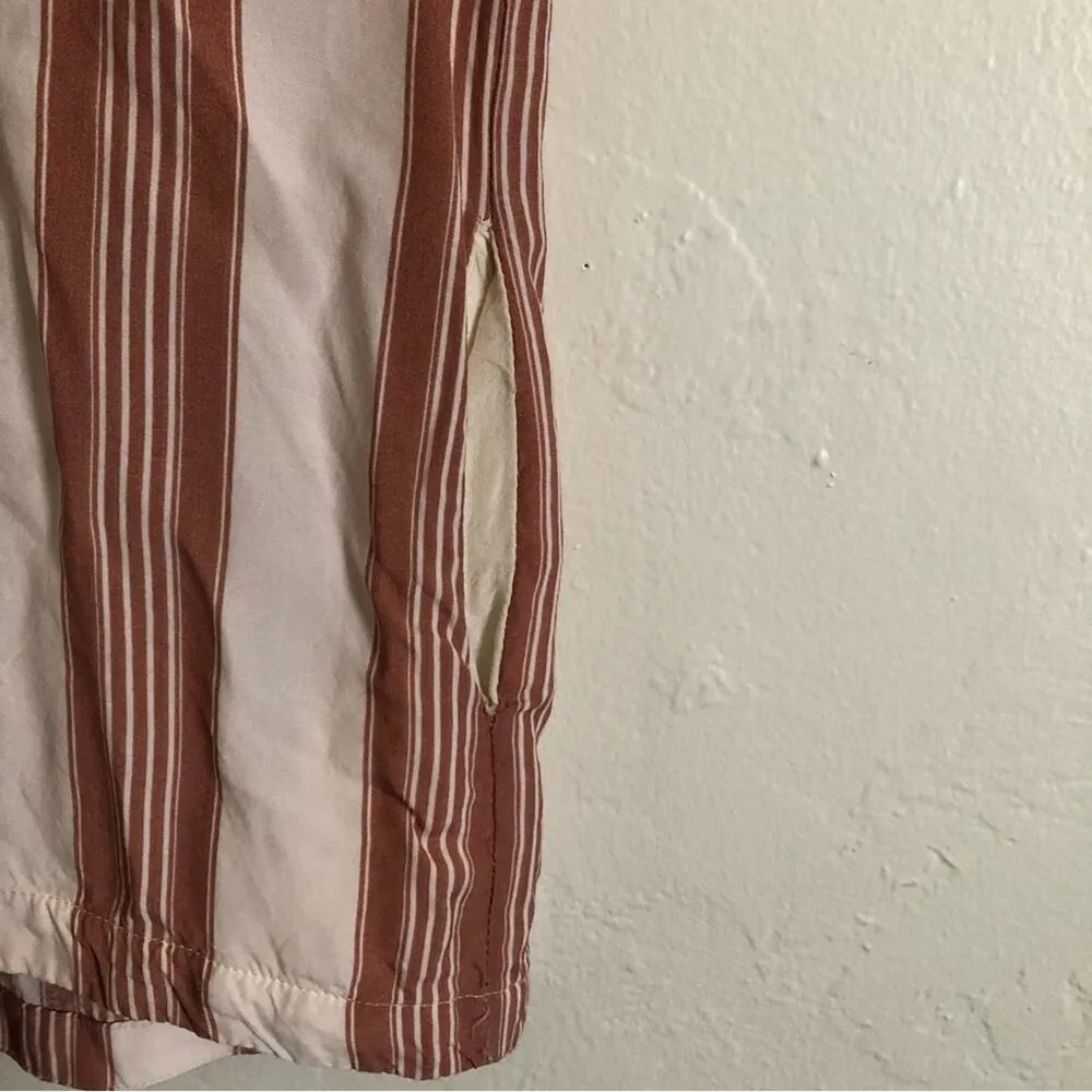 Dress Forum Red Ivory Stripe Short Sleeve Button Up Lightweight Blouse Shirt Top - Image 4