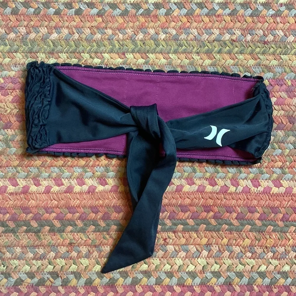 HURLEY BLACK RUCHED STRAPLESS TIE BACK BIKINI TOP - Image 2