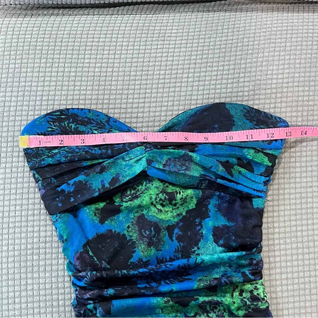 Forever 21 Blue floral ruched strapless minidress S party sexy Vegas club f21 - Image 12