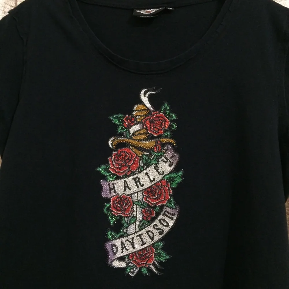 Harley-Davidson Rose Bling Graphic Short Sleeve T-Shirt - Image 2