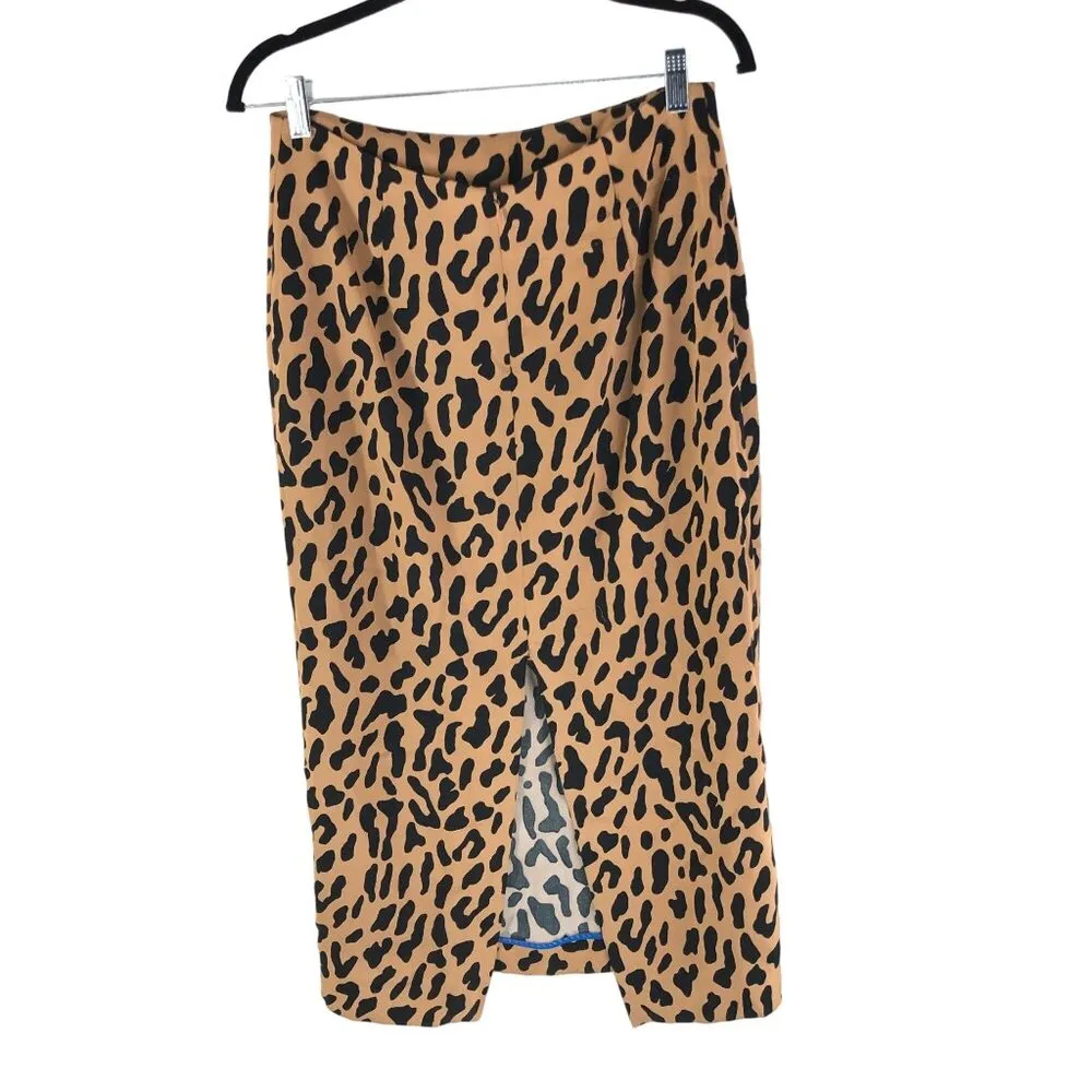 Diane Von Furstenberg Midi Pencil Skirt Slit Leopard Print Brown Black 6 - Image 3