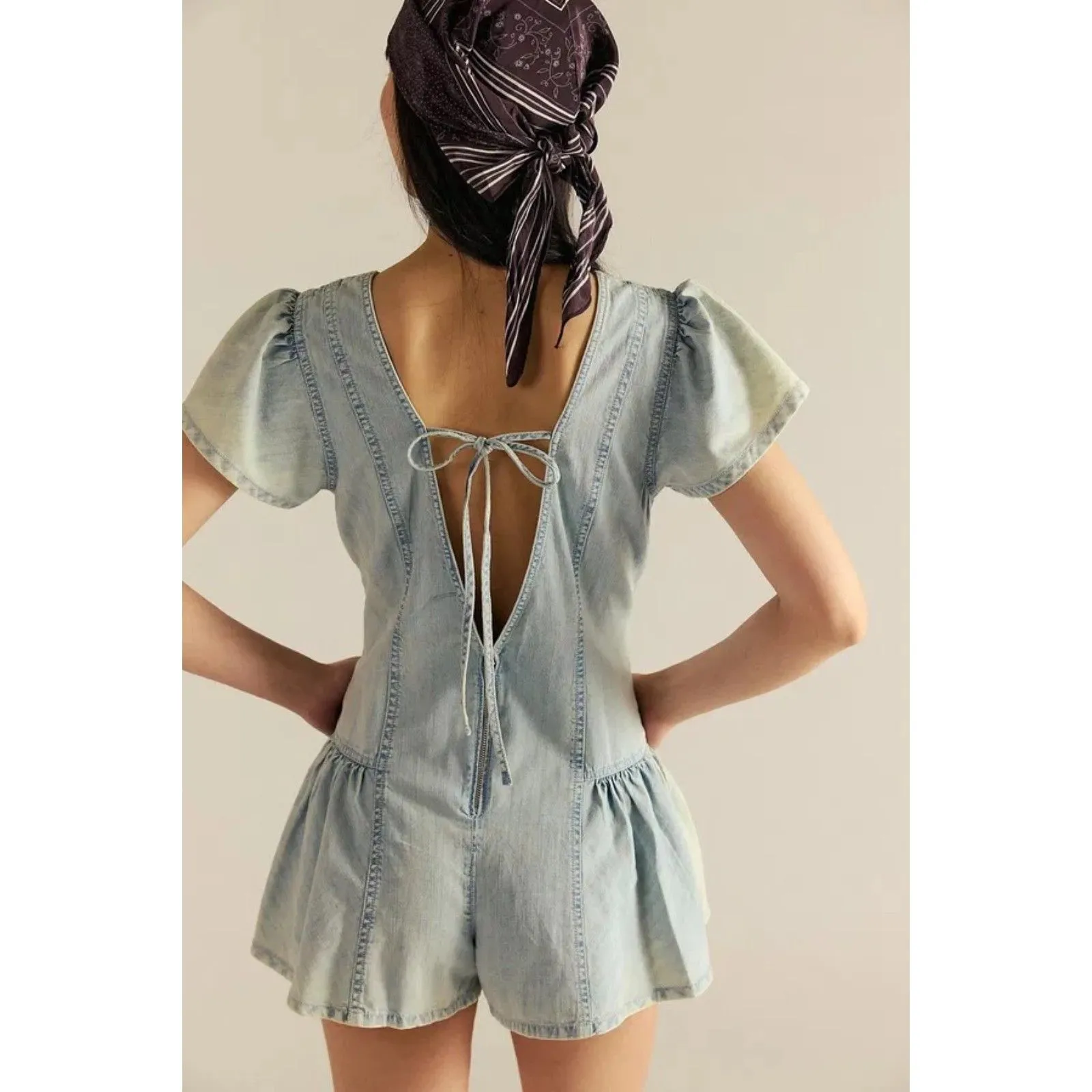Free People We The Free Mia Playsuit Size Medium NWT! 100% Cotton Denim Romper - Image 4