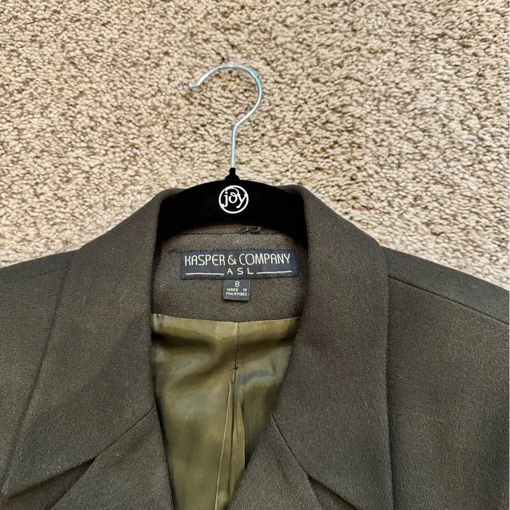 100% Wool Green Olive Blazer 8 Quiet Luxury Old Money Minimalist Workwear Kasper - Image 6