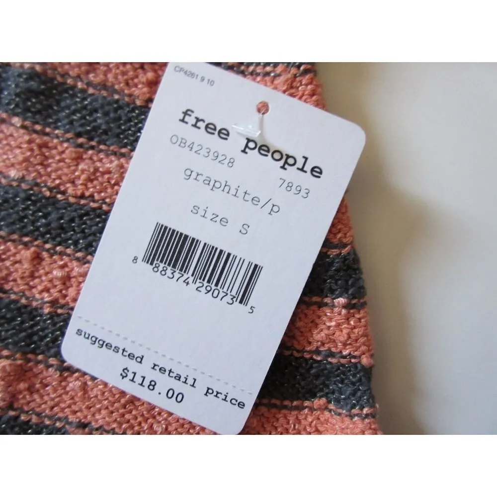 NWT Free People Counting Stripes Gray Peach Textured Swing Tunic Sweater S $118 - Image 2
