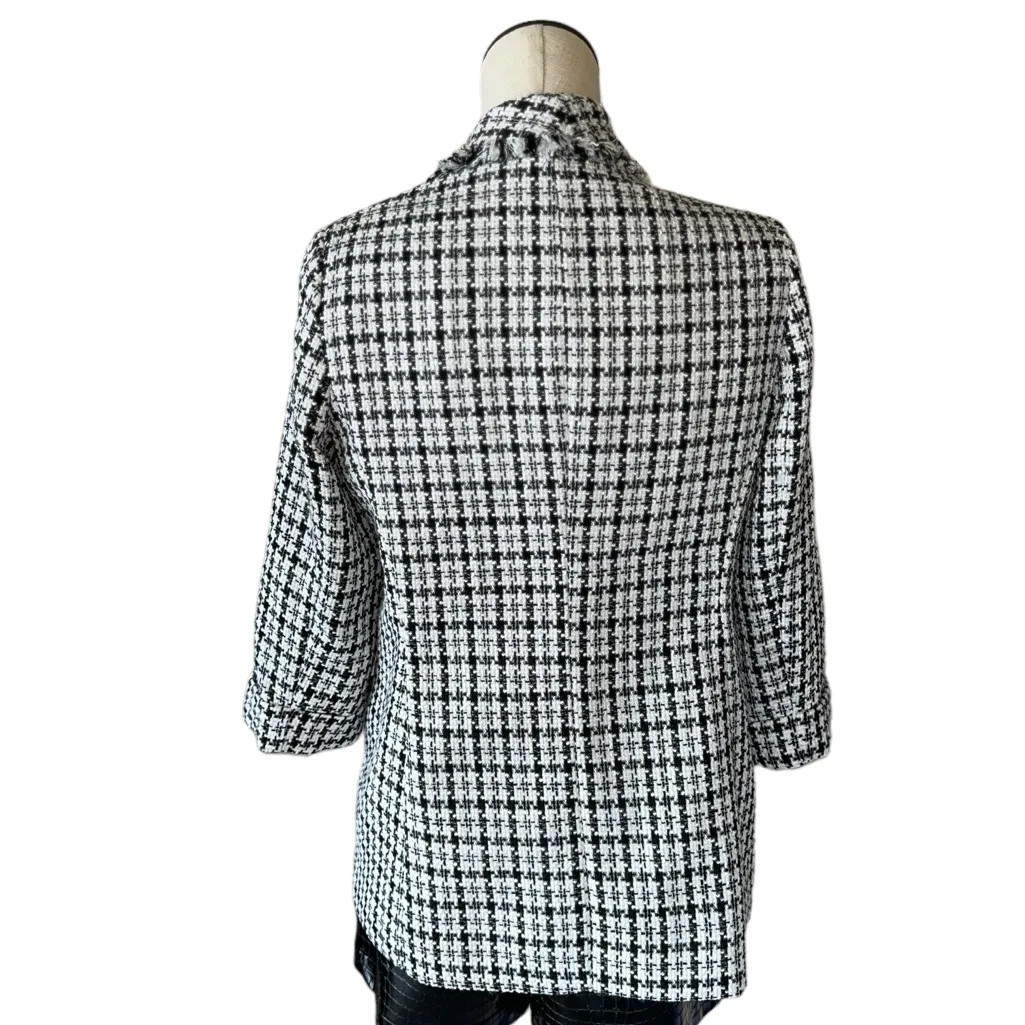 NWT ANNE KLEIN Houndstooth Jacquard Open Front Frayed Hem  Blazer - Image 6