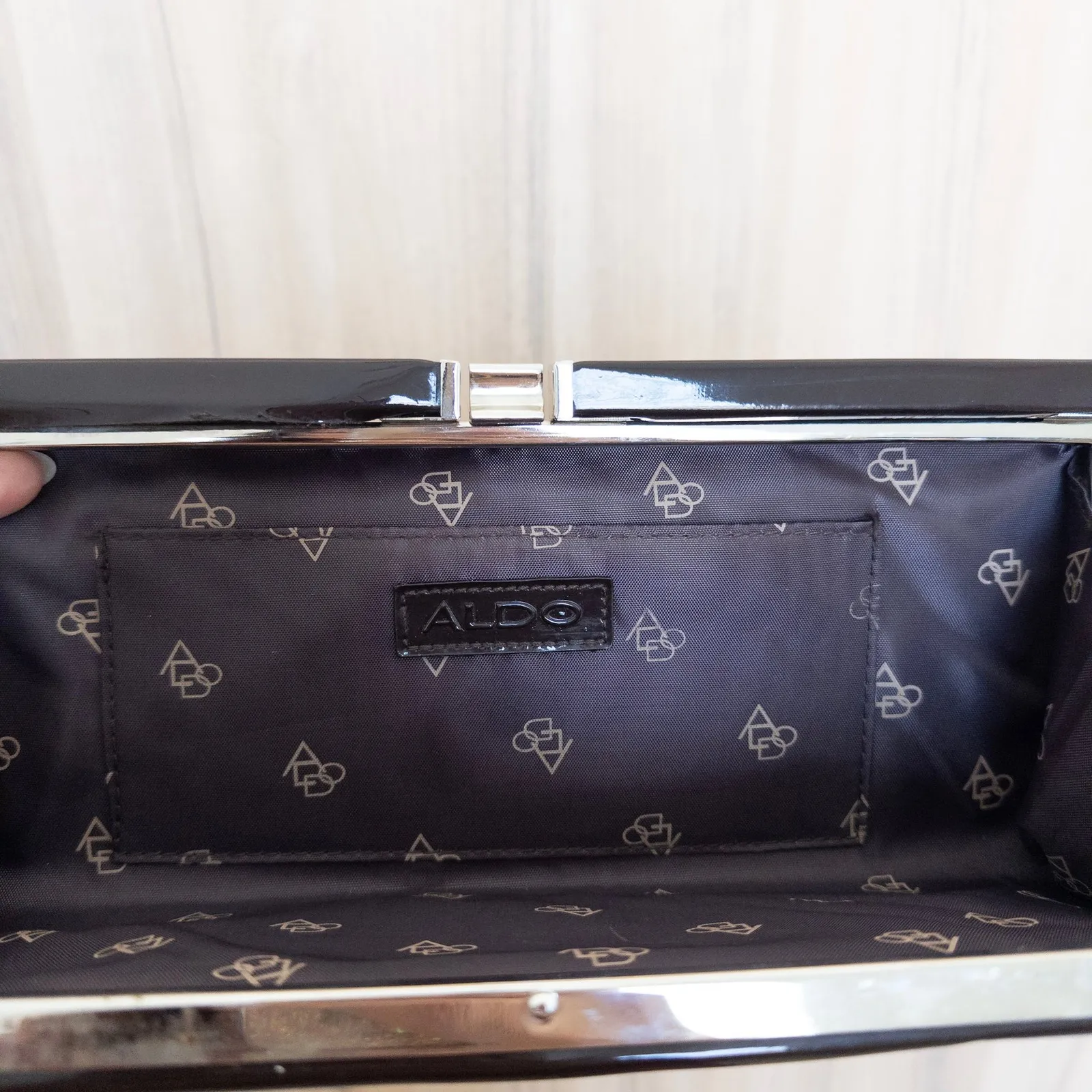 Y2K Aldo Patent Glossy Dark Brown Clutch Bag Minimalist Chic Glam Cocktail Party - Image 6