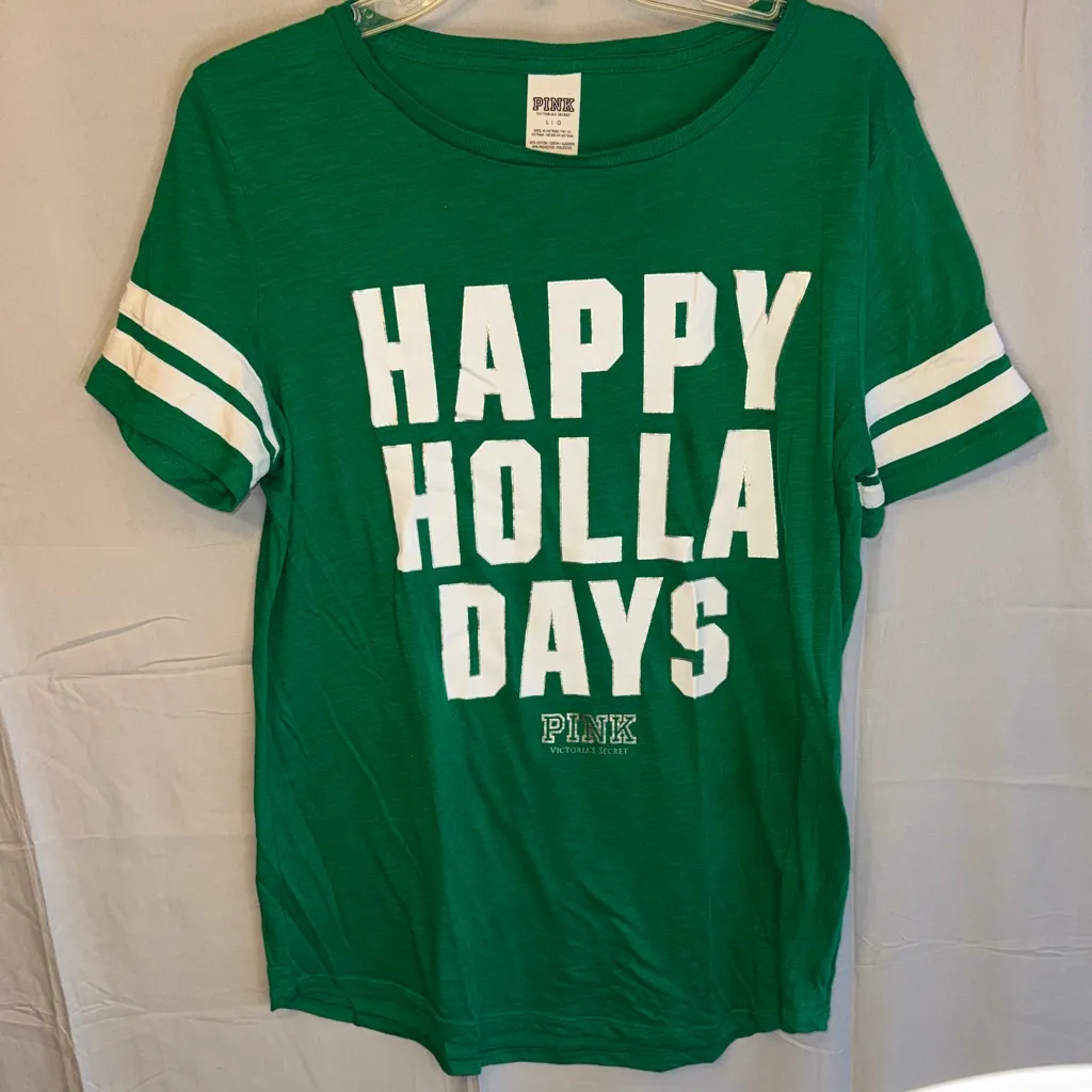 PINK Victoria's Secret Festive Green Tee - Image 3