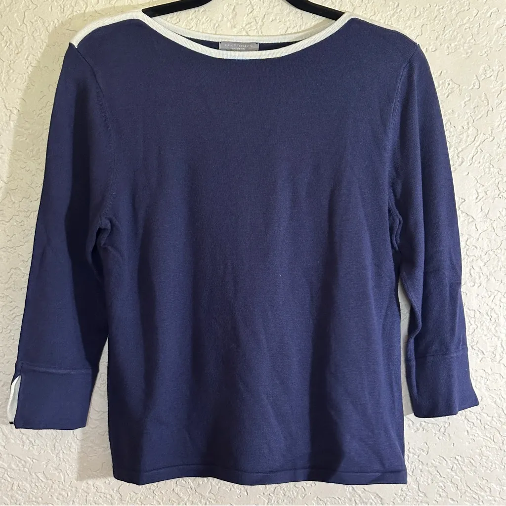 Investments‎ Petites Navy Blue White Trim Crewneck 3/4 Sleeve PM NWT Sweater - Image 11