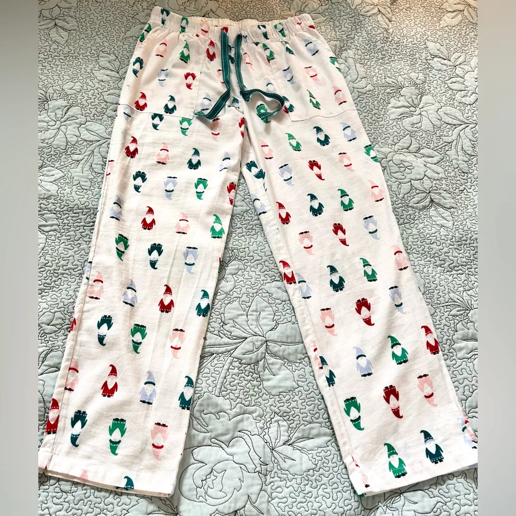 NWOT Joyspun Holiday Gnome Print Brushed Flannel Pajama Longe Pants – Small White - Image 9