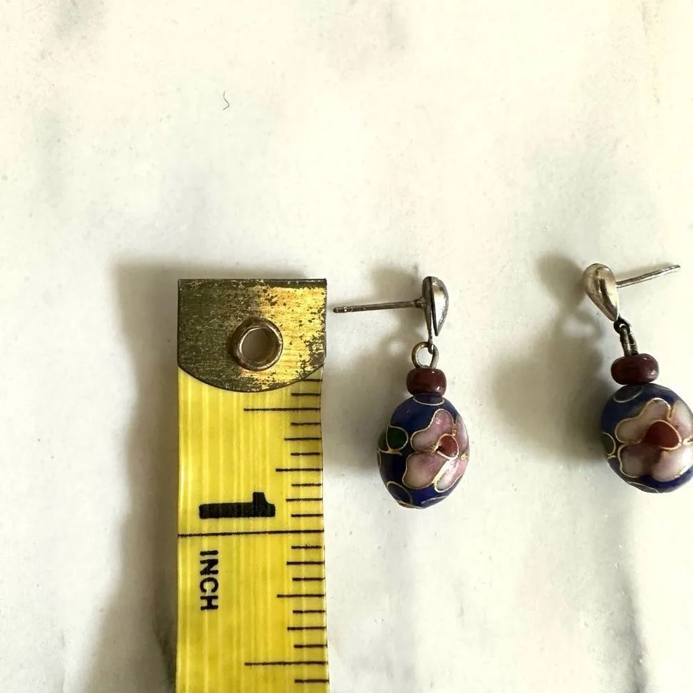 Cloisonné small post drop vintage earrings - Image 3