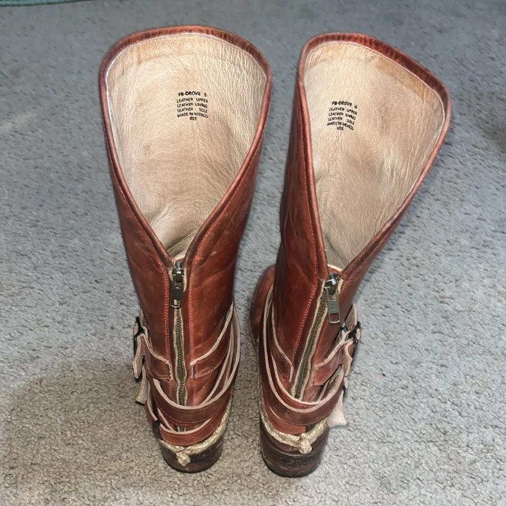 Freebird‎ by Steven Drove Leather Riding Boot Braided Twine Buckles Rare Red 6 - Image 6