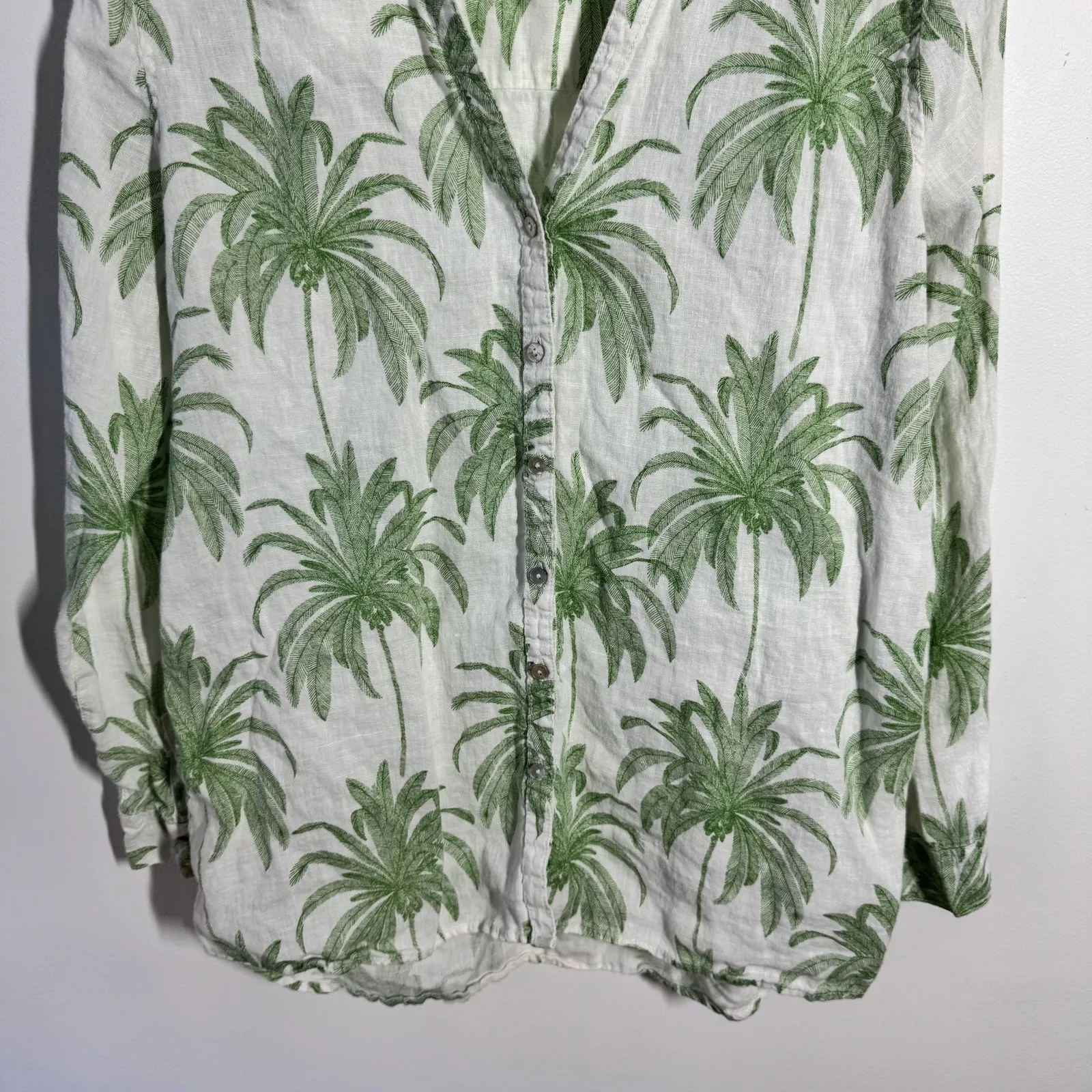 Tahari Linen Top Women M Palm Green Novelty Print Lightweight Coastal Vacation - Image 8