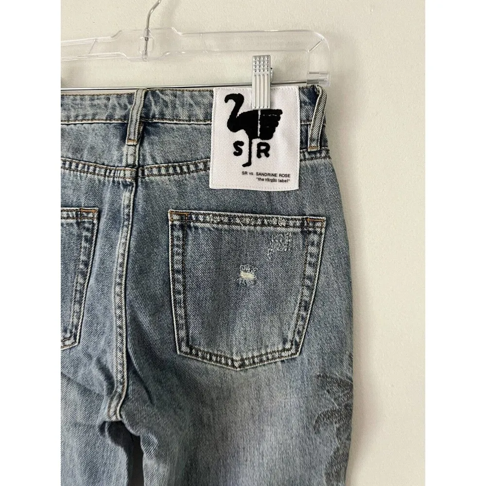 NWT Sandrine Rose Free People High Rise Palm Tree Straight Distressed Jeans 24 - Image 6