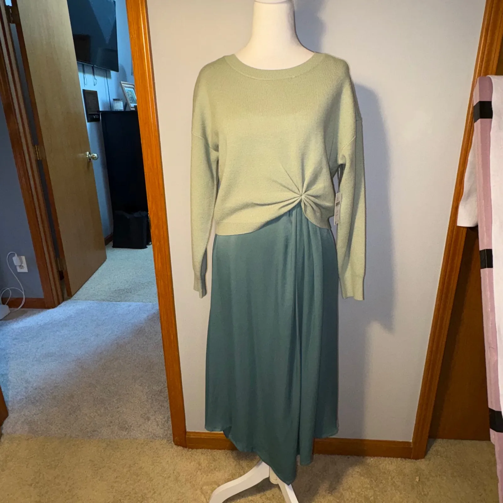 NWT Anthropologie Gemini twofer sweater and dress set Midi Size S Petite green - Image 4
