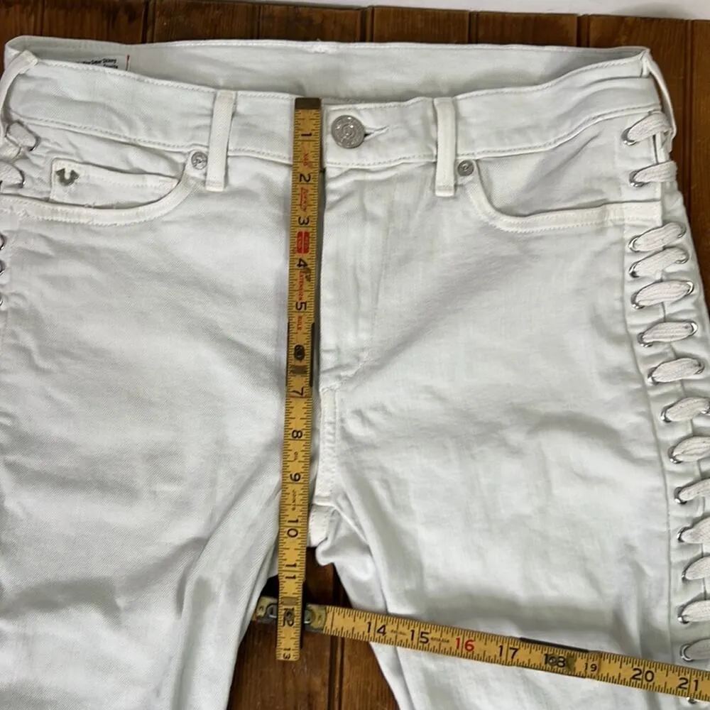 Women’s True Religion Halle lace up side white jeans size  30 - Image 5