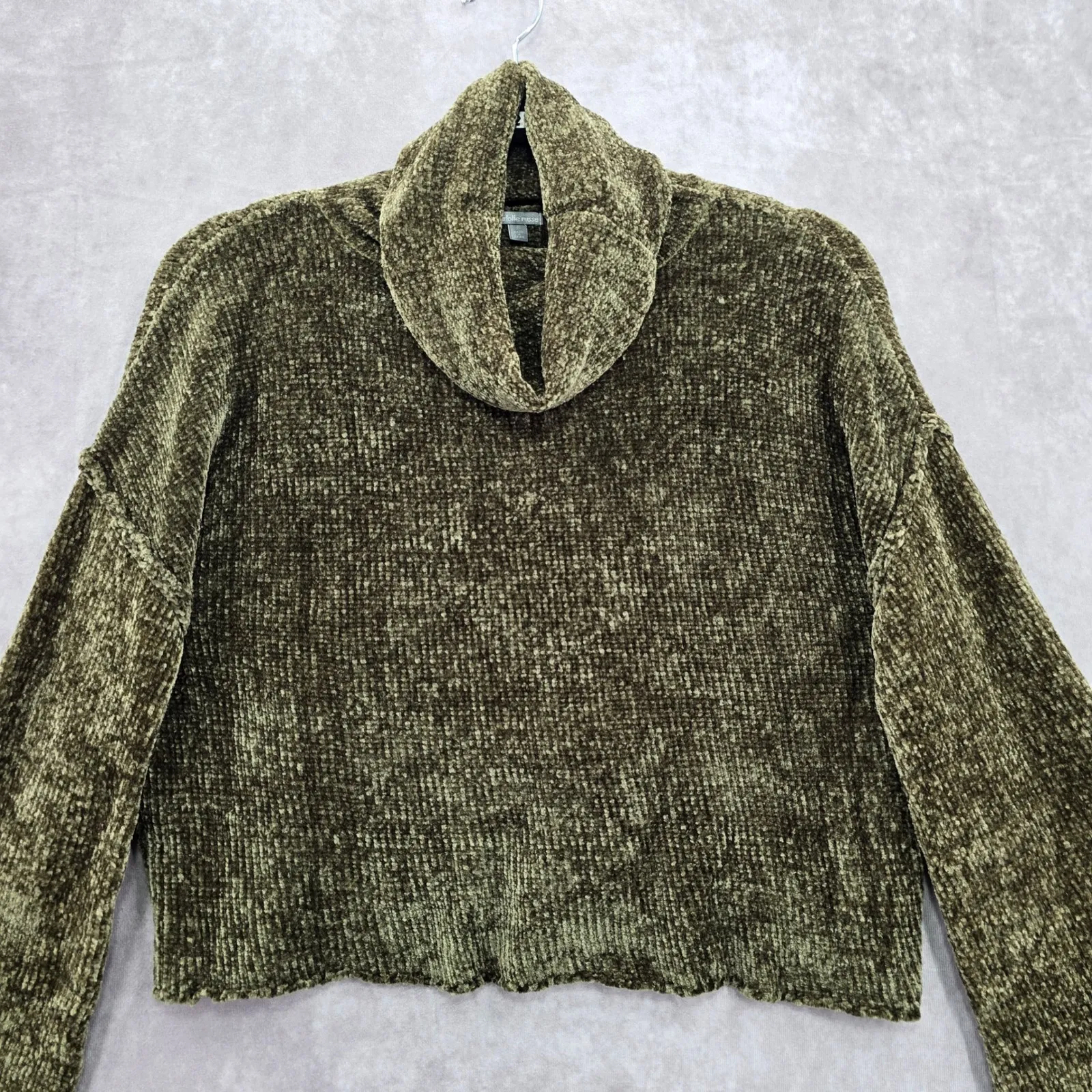 Charlotte Ruse Green Turtleneck Crop Chenille Flare Sleeve Y2K VTG Sweater Small - Image 3